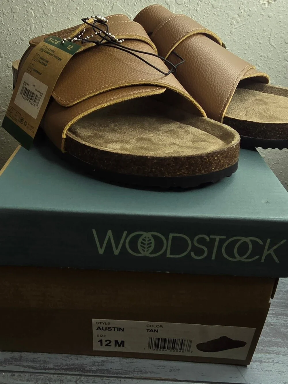 Woodstock Brown Leather Slide Sandals - Adjustable Comfort Mens Size 12 NWT